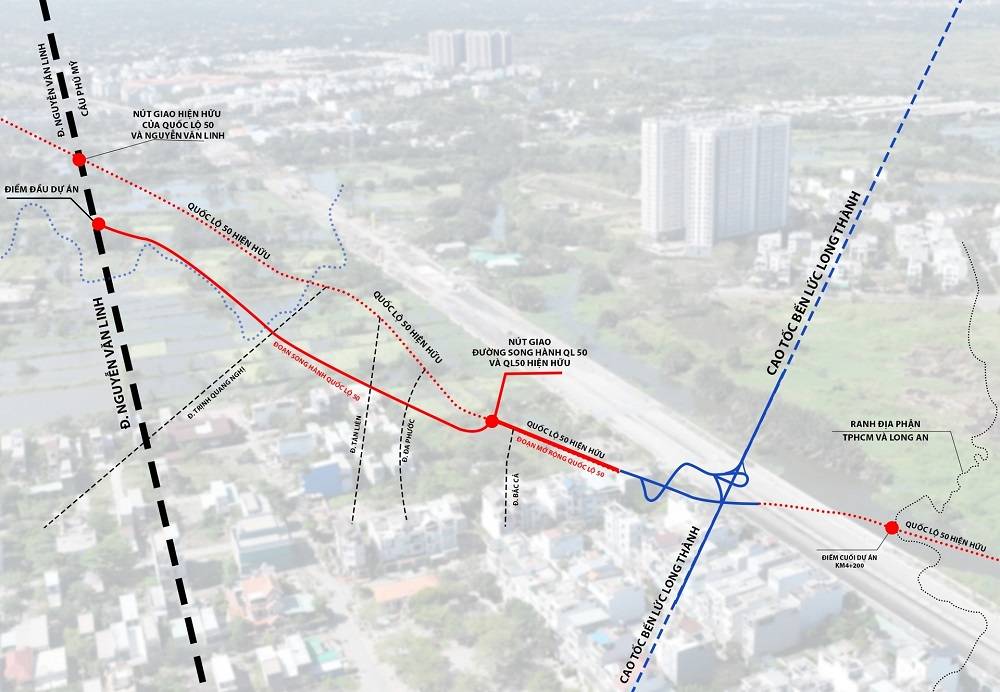 Quốc lộ 50 giúp kết nối dự án đi vào trung tâm thành phố